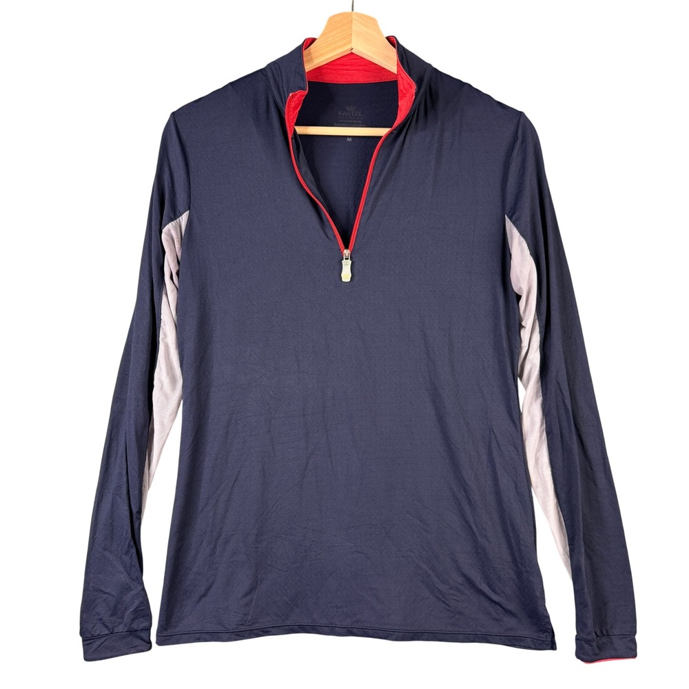 Kastel Denmark Charlotte Sun Shirt Navy Blue Gray Red 1/4 Zip UV Protection M